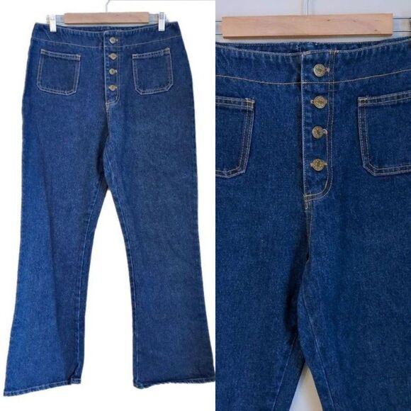 Vintage y2k American Spirit Jeans Flare Dark Wash Denim Button Fly Size 14 - Picture 1 of 10